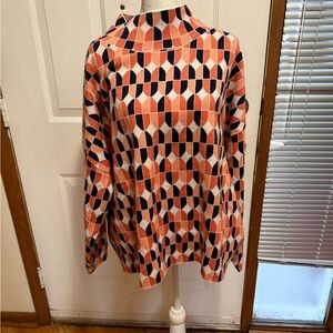 Maeve Geometric Patterned Sweater in Orange and Navy